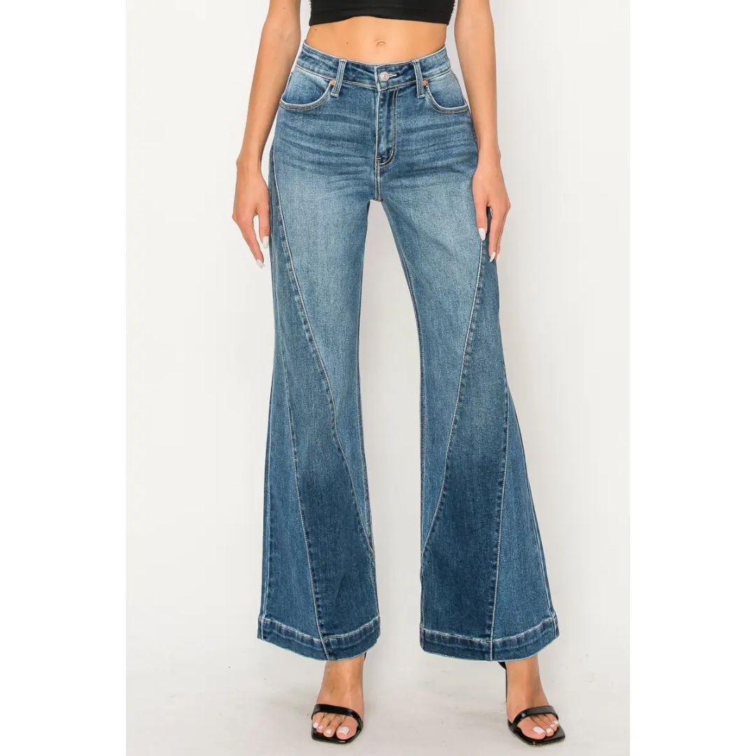 High Rise Relaxed Flared Jeans with Colour Blocking AT2003FLM